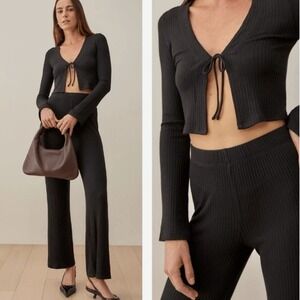 Reformation Black Ribber Knit Lounge Pants Women's Size S Basic Athleisure EUC